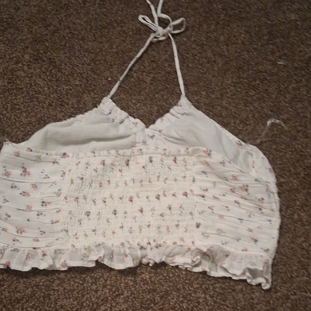 American Eagle Outfitters White Ruched Tie Front Camisole - Picture 2 of 2